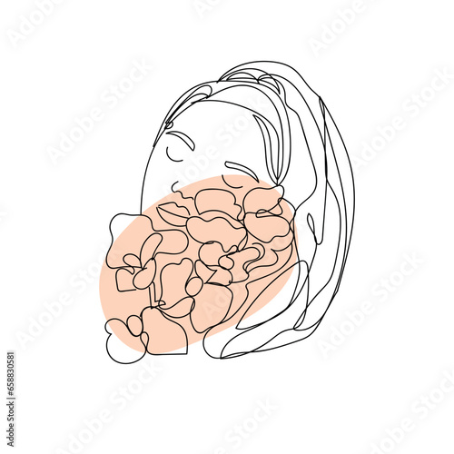 Beautiful drawn woman with flowers on white background
