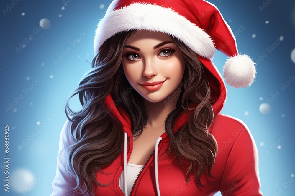 Portrait of a beautiful woman wearing a red Santa hat Portrait of a beautiful woman wearing a red Santa hat