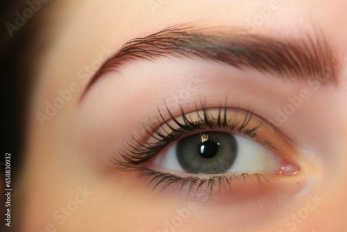 Permanent makeup or eyebrow tattoo. Background with selective focus and copy space