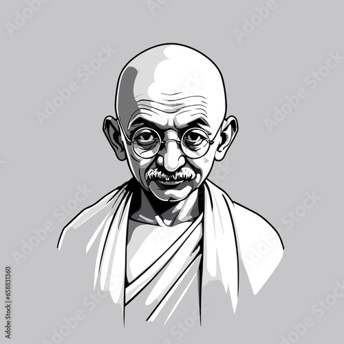 Mahatma Gandhi Indian freedom fighter illustration drawing outline amp vector carton character style