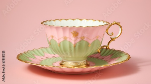 a teacup and saucer with gold trim photo