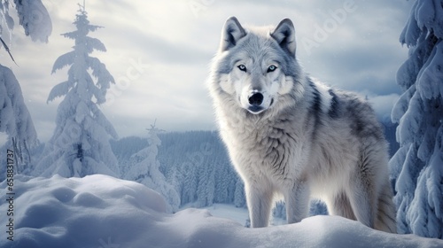 a wolf standing in the snow