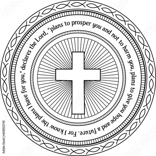 Decorative Christian outline vector illustration with Jeremiah 29:11 verse photo