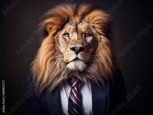 a lion wearing a suit and tie