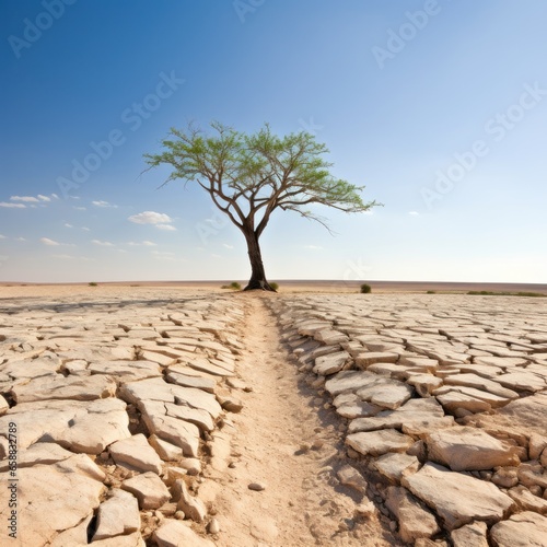 a tree in a dry desert