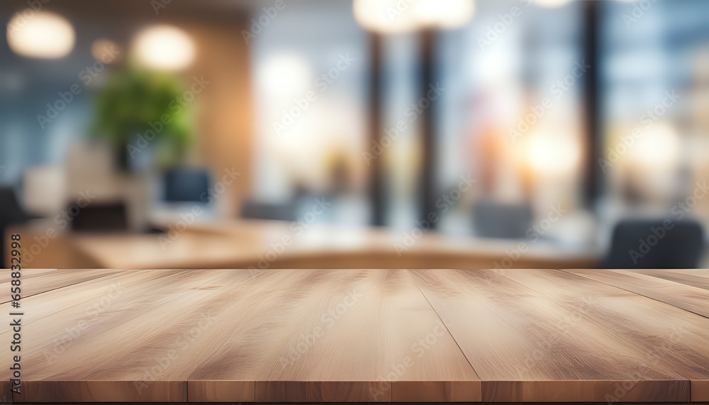 a wooden table top with blurred background - obrazy, fototapety, plakaty 