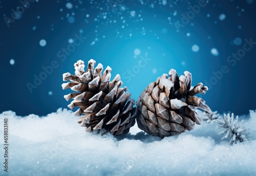 two pine cones on snow