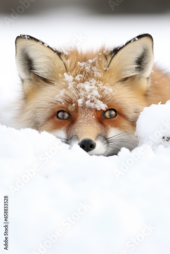 a fox lying in snow