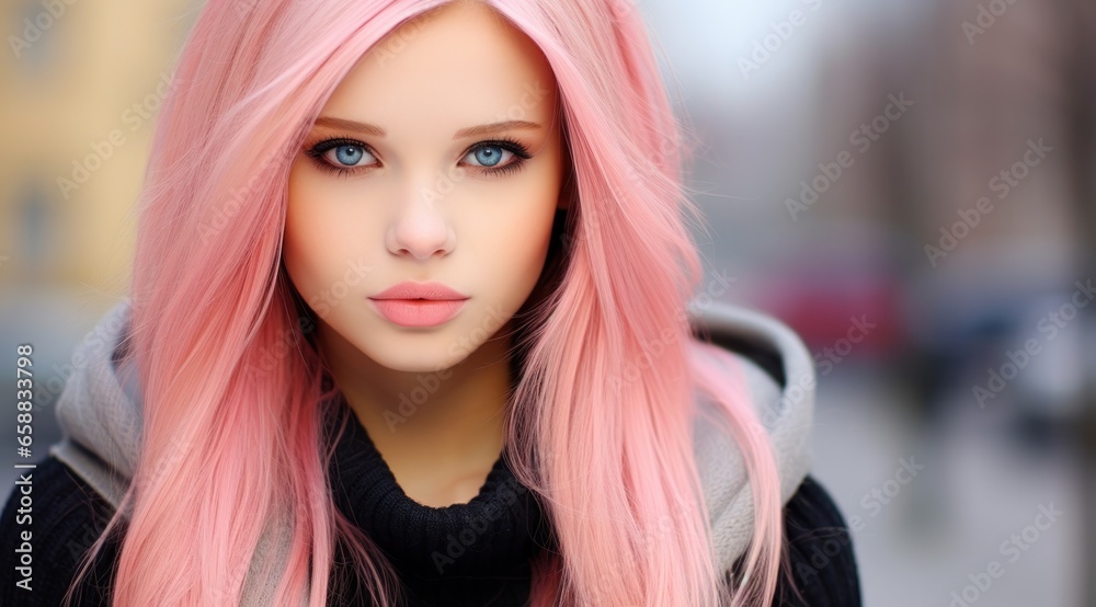 a woman with pink hair