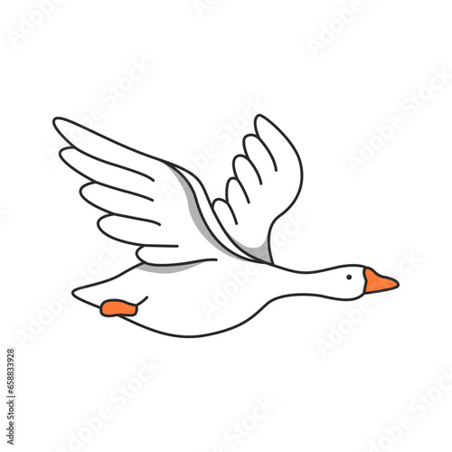 Vector illustration of a goose flying in the air on a white background