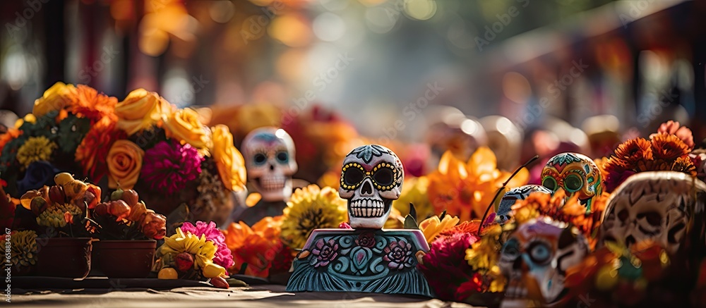 Janitzio a Mexican tradition involves decorating cemeteries for the Day of the Dead With copyspace for text