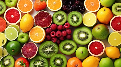 a group of fruit cut in half photo