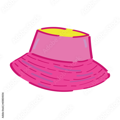Stylish pink hat on white background