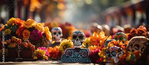 Janitzio a Mexican tradition involves decorating cemeteries for the Day of the Dead With copyspace for text photo