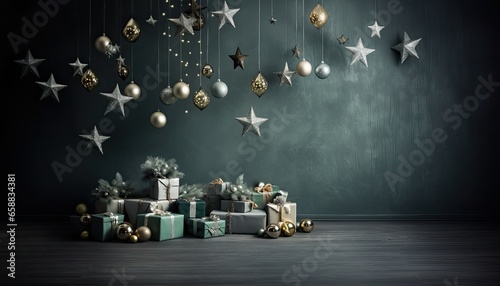 Wallpaper Mural Backdrop for studio photo, christmas tree and gifts on green background Torontodigital.ca