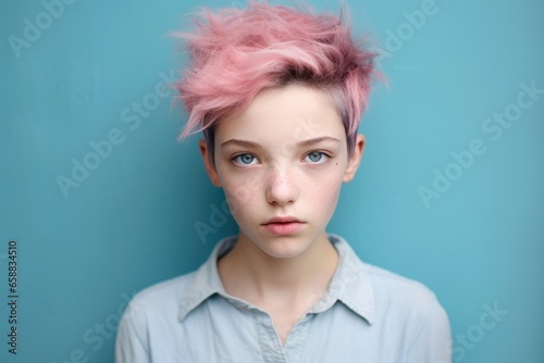 a girl with pink hair