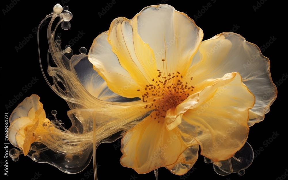 a yellow flower with bubbles