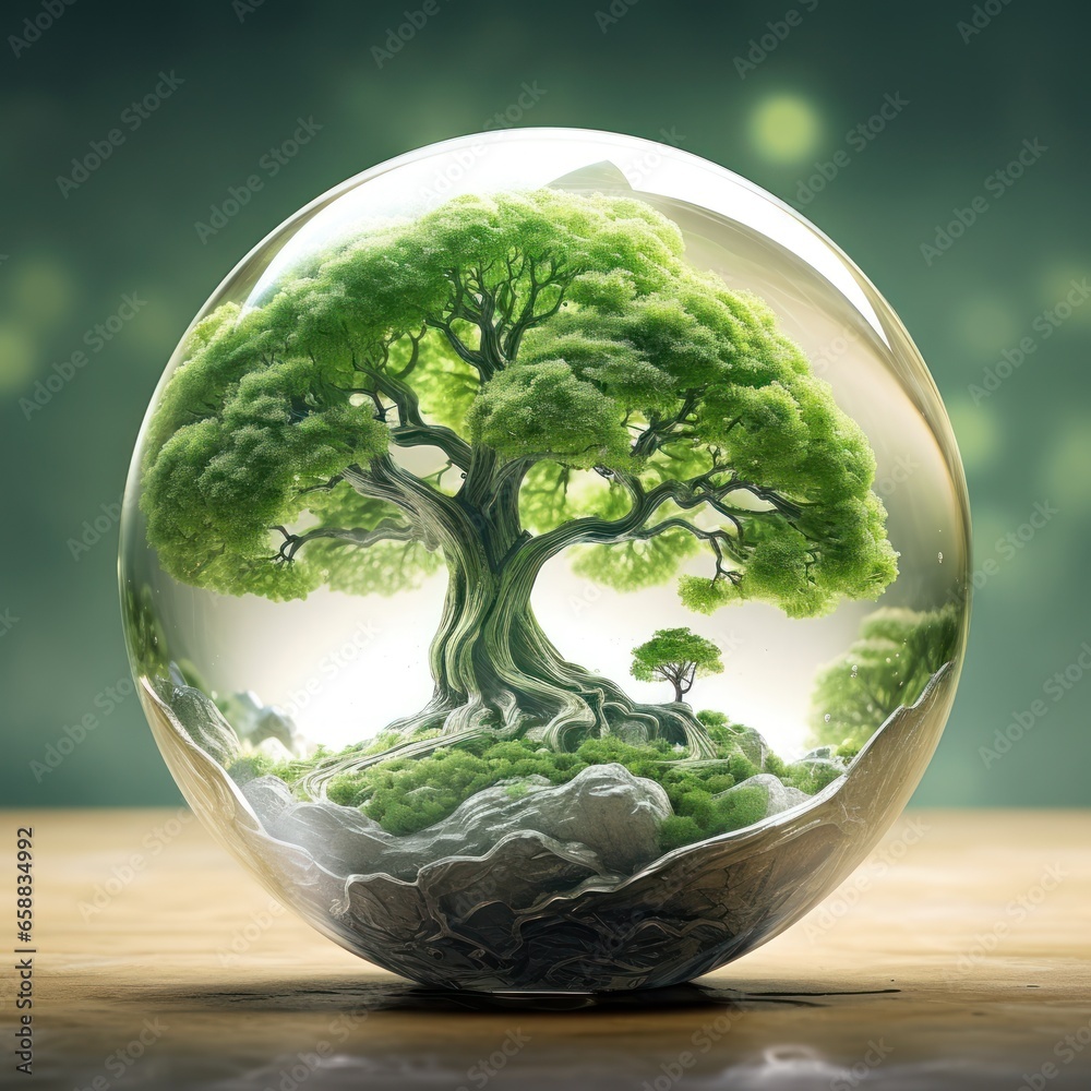 a tree inside a glass ball a tree inside a glass ball