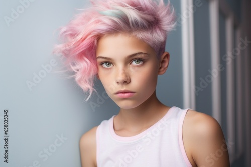 a girl with pink hair