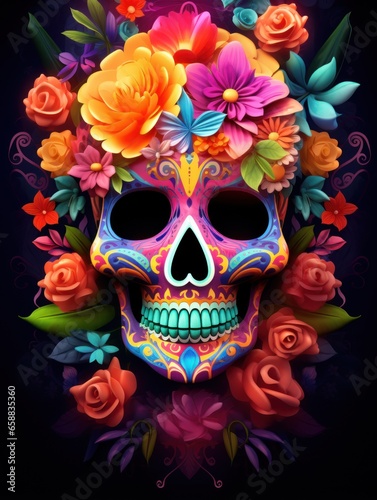 a colorful skull with flowers