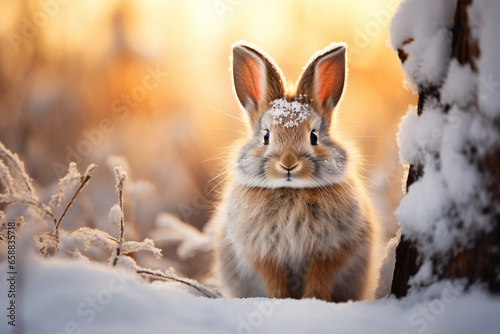 A festive winter bunny exploring a Christmas wonderland in the enchanted forest