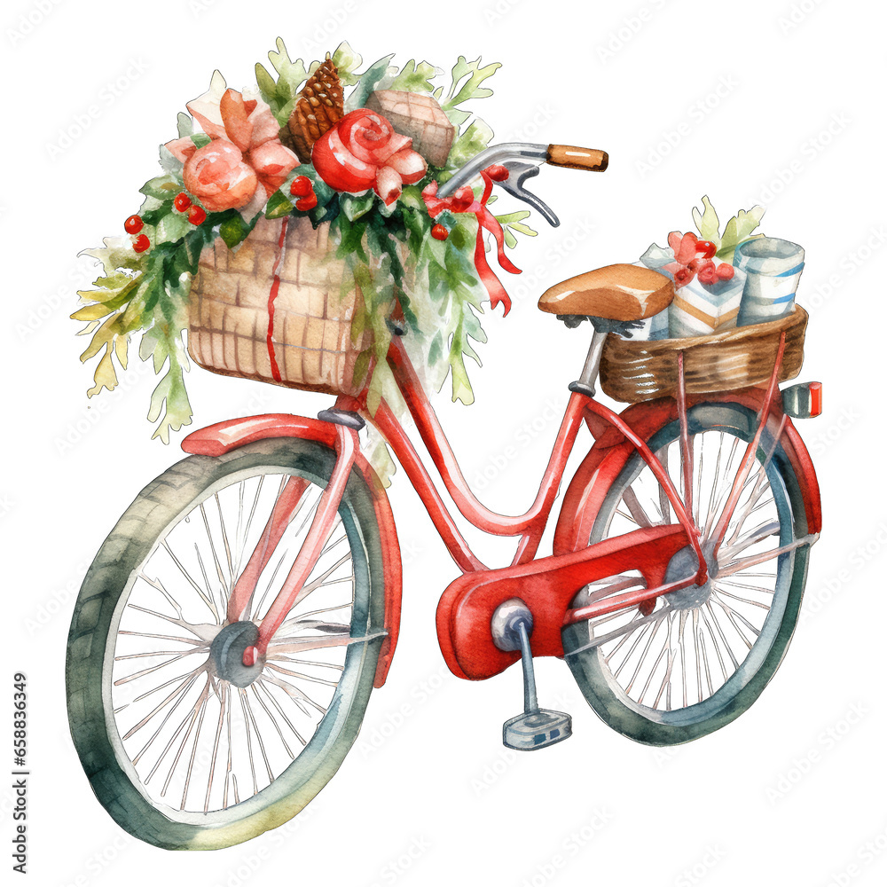 Christmas themed decorated bicycle, isolated 