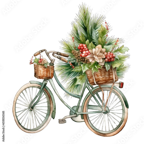 Christmas themed decorated bicycle, isolated 