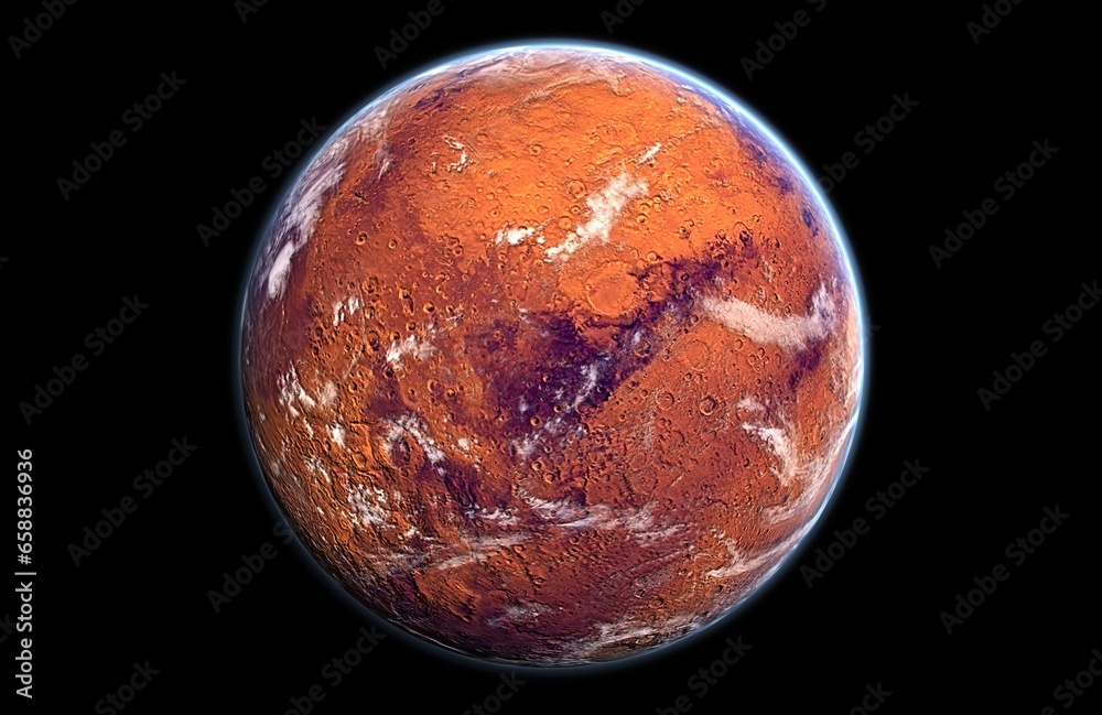3d rendering image of the red planet Mars isolated in starless black ...