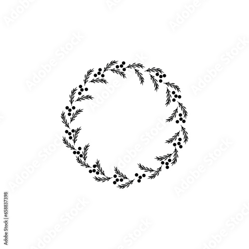 Drawn Christmas wreath on white background