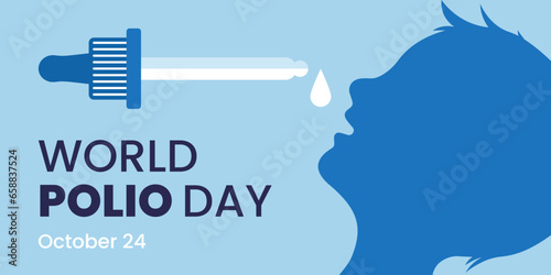 Banner for World Polio Day with silhouette of child and glass dropper