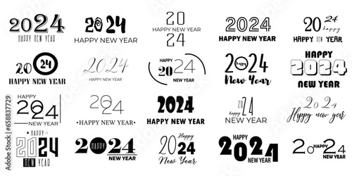 Set of clipart for New Year 2024 on white background