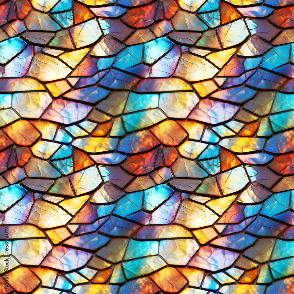 Iridescent Metal Mosaic with Black Dividers. Seamless Repeatable Background. Iridescent Metal Mosaic with Black Dividers. Seamless Repeatable Background.