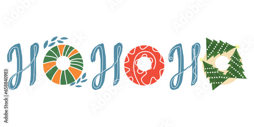 Stylish word HO-HO-HO on white background