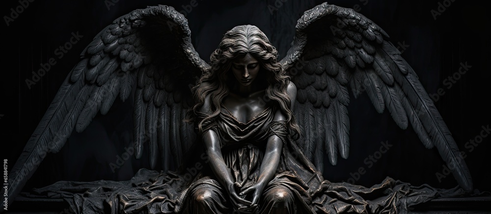 Fototapeta premium Eternal sadness depicted by an angel symbolizing life and death With copyspace for text