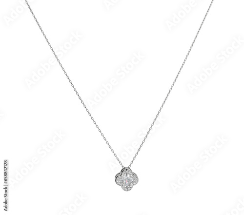 One metal chain with pendant isolated on white. Luxury jewelry