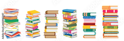 Stacks of books on white background