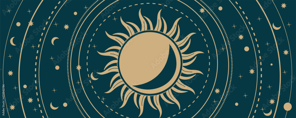 Drawing of Solar System on dark blue background. Winter solstice Drawing of Solar System on dark blue background. Winter solstice