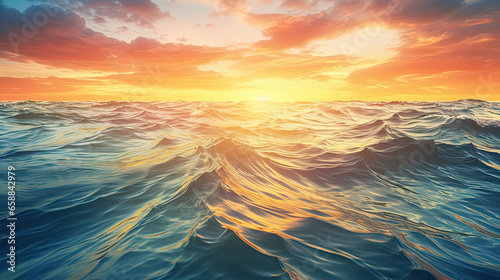 Dream majestic sea ocean water surface. Fantasy seascape closeup ripples waves soft golden blue colors panoramic background. Abstract nature sunset nature. Sunlight calm peaceful World Environment