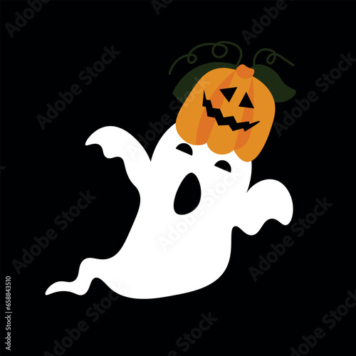 Halloween ghost with pumpkin on black background