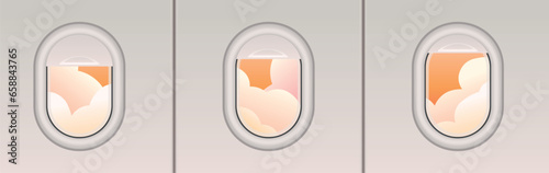 View of airplane windows with clouds