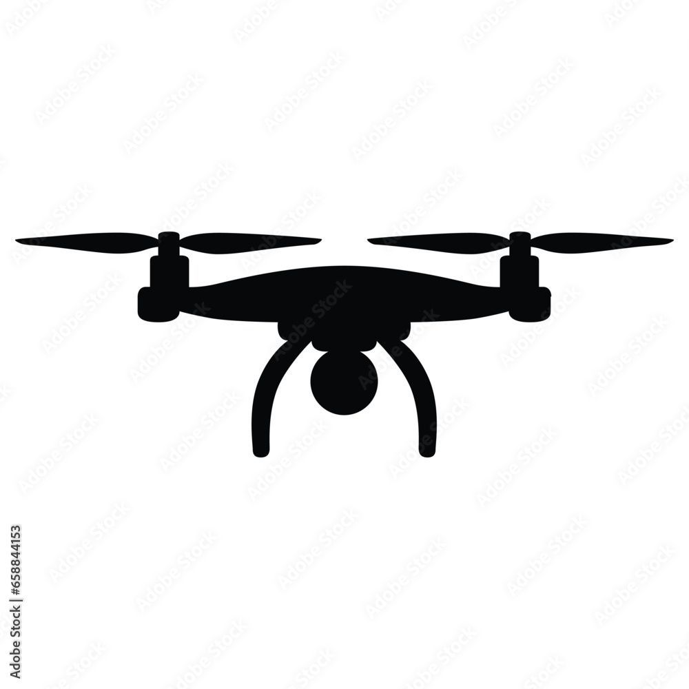 Silhouette of modern quadcopter on white background