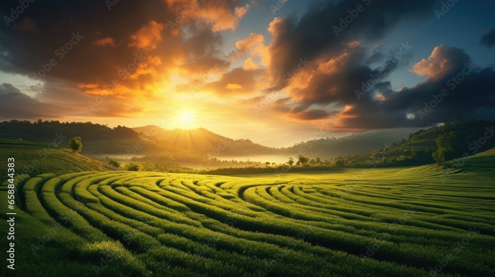 sunrise over rice field