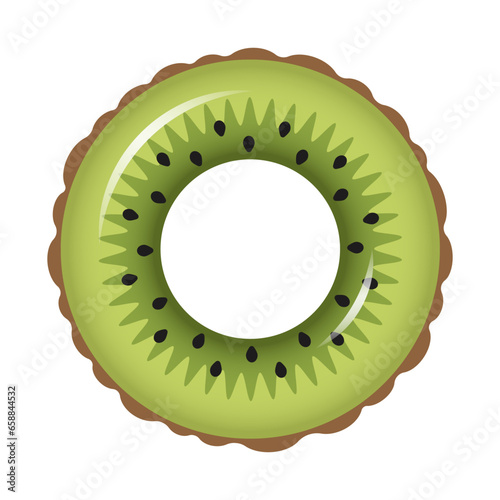 Inflatable ring in shape of kiwi slice on white background
