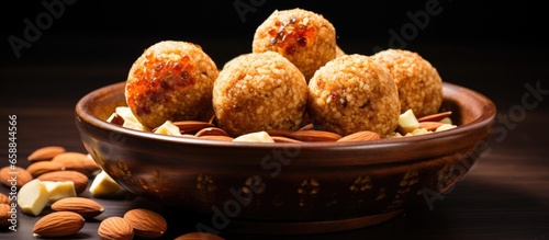Edible gum used with dry fruits to make Gond or Dond ladoo With copyspace for text photo