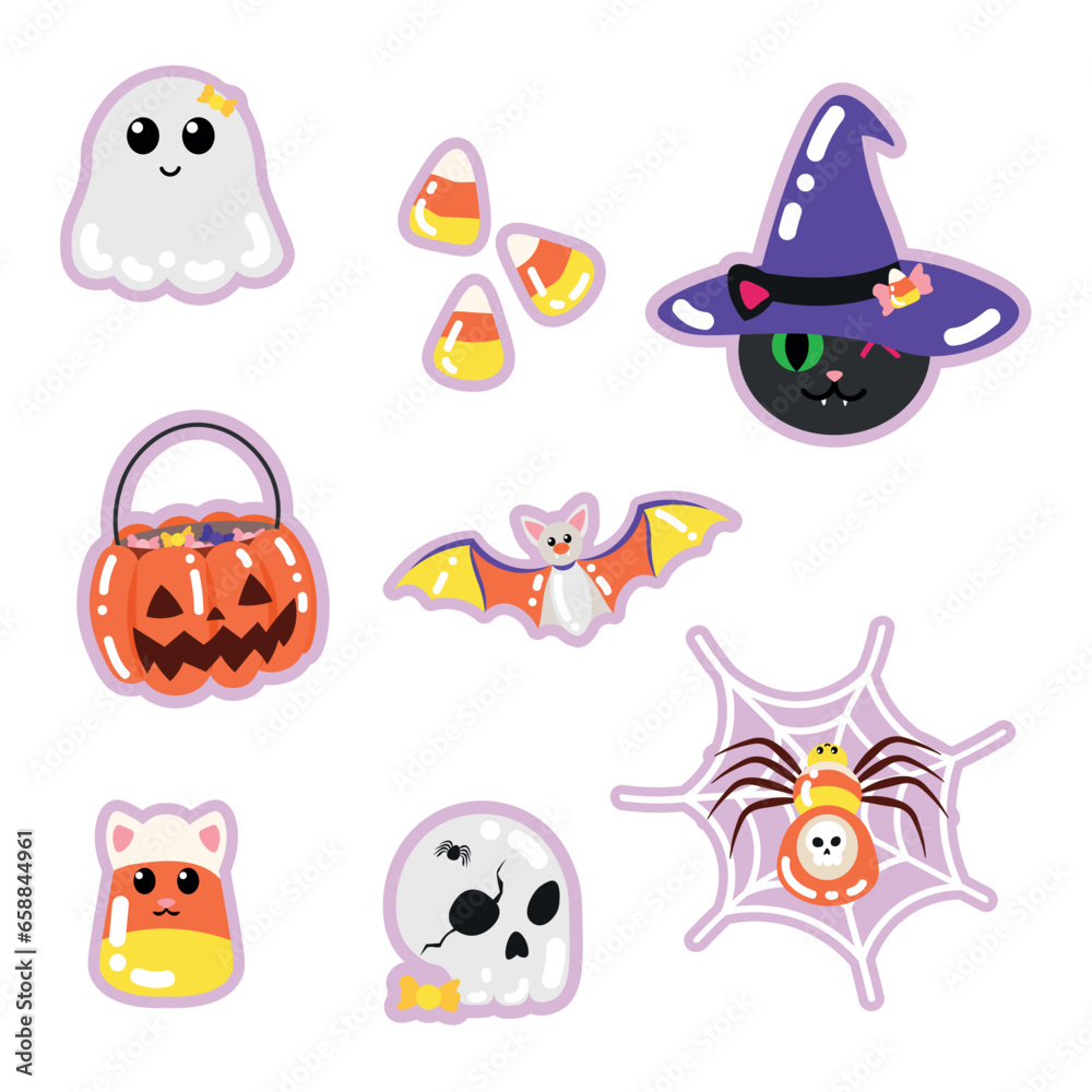 Fototapeta premium Set of cute clipart for Halloween on white background