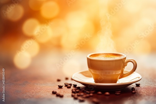 cup of coffee on the table with bokeh background