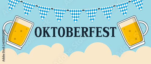 Banner for Oktoberfest with mugs of beer