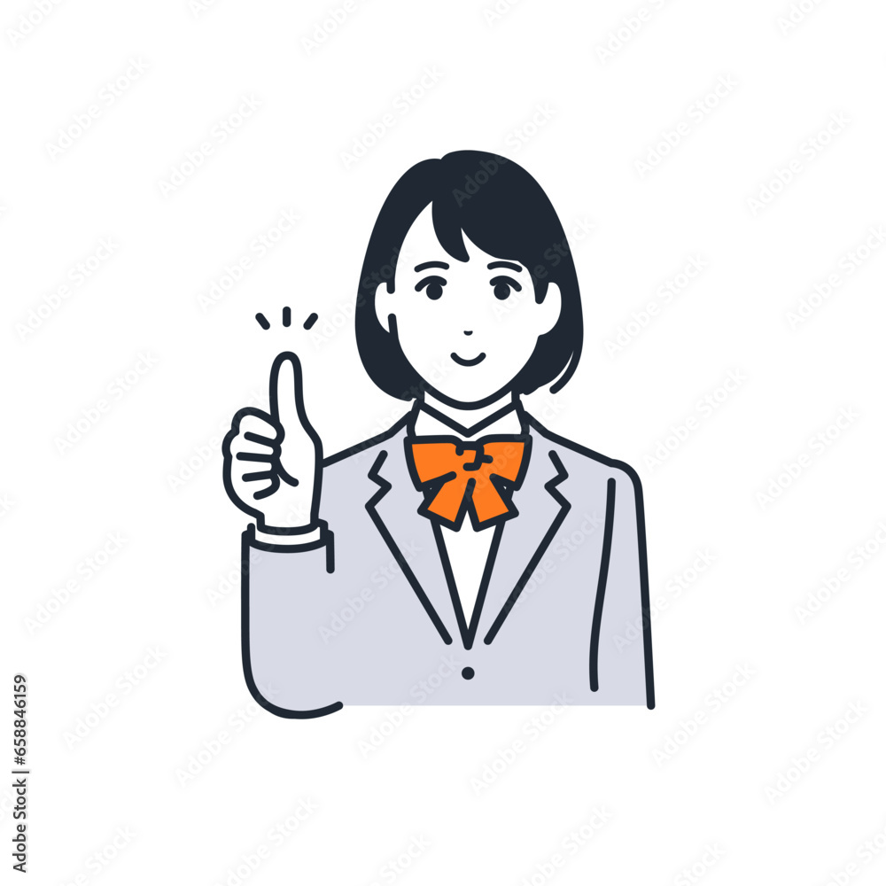 笑顔でグッドサインをする女子学生のシンプルなベクターイラスト素材 笑顔でグッドサインをする女子学生のシンプルなベクターイラスト素材