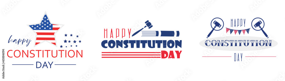 Set of clipart for USA Constitution Day on white background