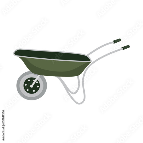 Green wheelbarrow on white background